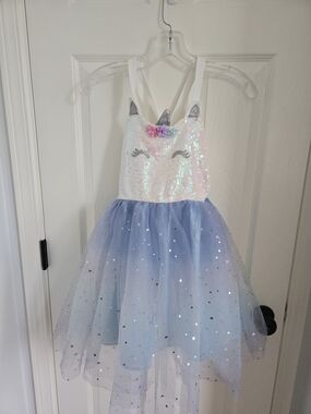 lilt White Sequin & Light Blue Star Tulle Unicorn Dress, Sleeveless, Twirly, 7/8